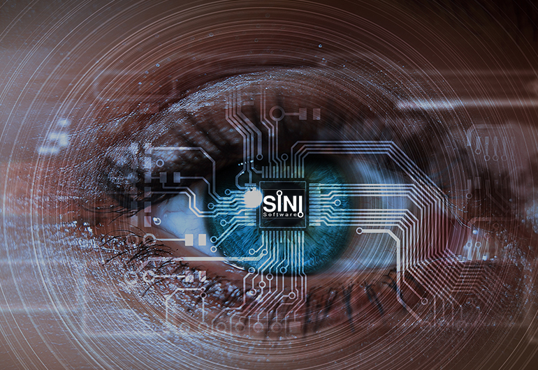 3d render of metal robot head disintegrating, a futuristic look for the sini about page